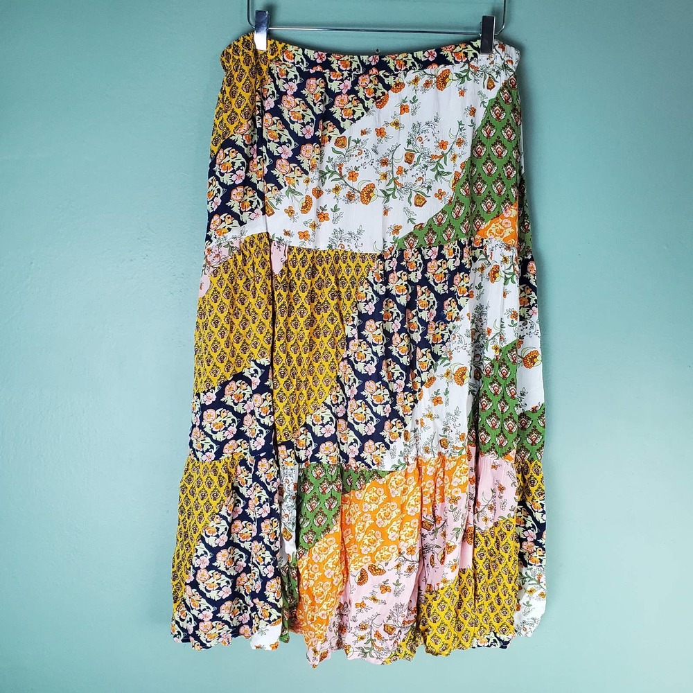 Coldwater Creek Women's Floral Prairie Boho Patchwork Maxi Skirt Size Large